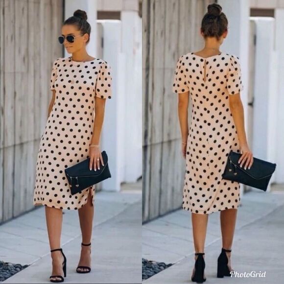 Revolve Dress Forum Los Angeles Vici Call Me Maybe Peach Polka Dot Midi Dress - Picture 1 of 8